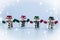 Gang of Snowman stand on white background.