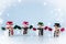 Gang of Snowman stand on white background.