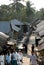 Ganges Delta, Bangladesh: A group of people waiting at the dock in a small town