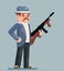 Gangster criminal submachine gun thug character icon flat design vector illustration