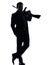 Gangster man holding thompson machine gun silhouette