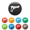 Gangster pistol icons set color