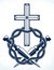 Gangster thug emblem or logo with Christian Cross, vector tattoo, anarchy and chaos, dead rebel partisan