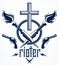 Gangster thug emblem or logo with Christian Cross, weapons and different design elements , vector tattoo, anarchy and chaos, dead