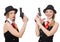 The gangster woman with handgun on white