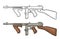 Gangsters automatic weapon Tommy gun. Engraving vintage