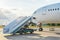 Gangway ladder for disembarking and boarding passengers on board the aircraft