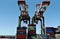 Gantry cranes during cargo operation in the container terminal in Newark.