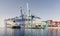 Gantry cranes load container ship, port of Aqaba