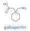 Gapapentin drug molecule. Used in treatment of seizures and neuropathic pain. Skeletal formula.