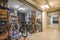 a garage with bikes and other items in it