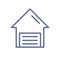 Garage gate control icon. Closed door of smart house sign in line art style. Car parking in smarthome. Symbol for web