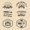Garage logos set. Car repair emblems collection. Vector vintage sketched auto service signs for advertising posters etc.