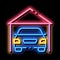 Garage Shed With Car Vehicle neon glow icon illustration