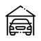 Garage Shed With Car Vehicle Vector Thin Line Icon