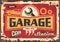 Garage sign. Vintage old signpost for car service and gas station.