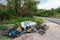 garbage abandoned in the countryside near the road