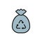 Garbage bag, waste recycling, bagful trash flat color line icon.