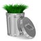 Garbage basket and grass on white background