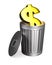 Garbage basket with sign dollar on white background. Isolated 3D illustration