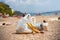 Garbage on a beach, environmental pollution concept picture