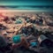 Garbage on the beach. Pollution of the environment concept.