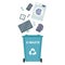 Garbage bin with e-waste, electronic waste, recycling garbage, vector illustration