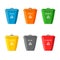 Garbage bin with recycle icon. Set for trash. Big containers for recycling waste sorting - plastic, glass, metal, paper, organic,