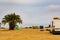 Garbage bins and campers on coast in Spain