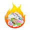 Garbage burnt, burn waste plastic symbol, pollution from plastic in bonfire, plastic waste incineration fire flame