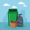 Garbage can and bag icon