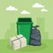 Garbage can and bag icon