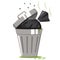 Garbage can and bag vector cartoon icon