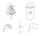 A garbage can, a diseased tree, a wind turbine, a key to a bio car.Bio and ecology set collection icons in outline style