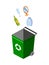 Garbage can for sorting. Recycling elements. Colored waste bin with glass trash. Separation of waste on garbage can