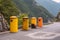 Garbage cans in the mountains. Maintaining cleanliness in nature.