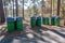 Garbage cans in a row