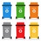 Garbage cans trash separation recycling isolated flat design icons set vector illustration