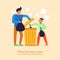 Garbage Cleaning Father Son Illustration