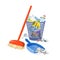 Garbage collection, broom, shovel, bucket