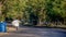 Garbage collectors walk on the roadside looking for garbage.