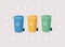 Garbage colorful cans for separate waste. Containers for Recycling Waste Sorting. Vector
