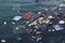 Garbage floats in the sea, plastic, styrofoam, bottles, bags. Environmental pollution