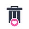 Garbage icon, Tools and utensils icon with heart sign. Garbage icon and favorite, like, love, care symbol