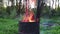 Garbage incineration in rusty metal barrel. Burning branches and old grass from the land plot in a barrel. Spring cleaning of the