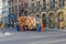 garbage people with the truck collect the garbage bins in Berlin