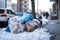 Garbage pile on New York sidewalk