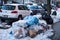 Garbage pile on New York sidewalk