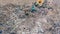 Garbage pile in trash dump or landfill, Aerial view garbage trucks unload garbage to a landfill, global warming