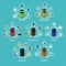 Garbage recycle bins concept vector illustration in flat style. Industrial waste recycling poster and icons